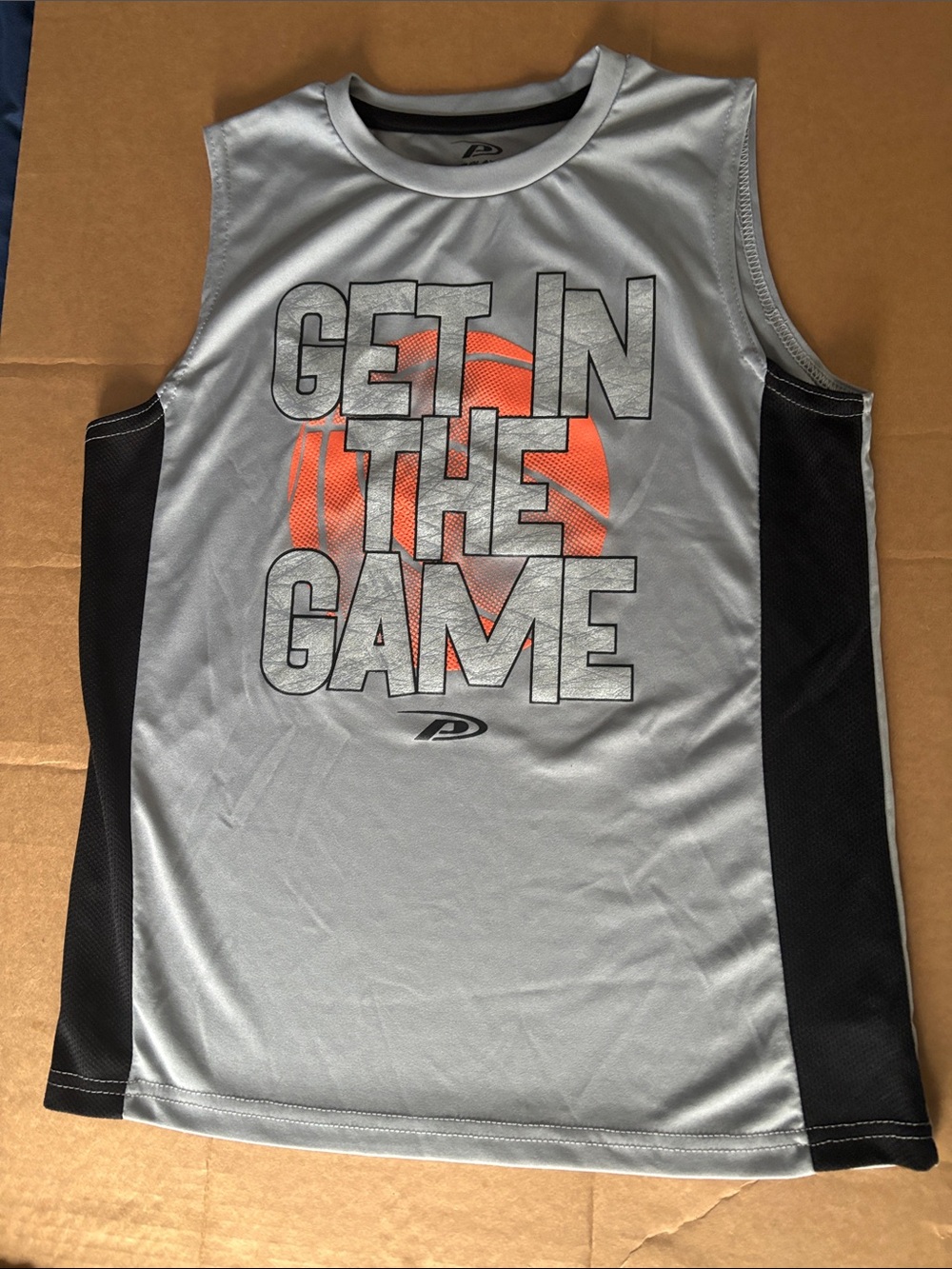 Pro Player Silver Gray Tank Top with Black Panels & Orange Graphic